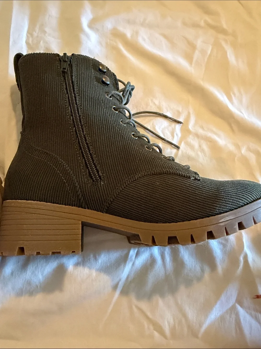 Sonoma Olive Lace-Up Combat Boots with Tan Lug Sole - Picture 3 of 9